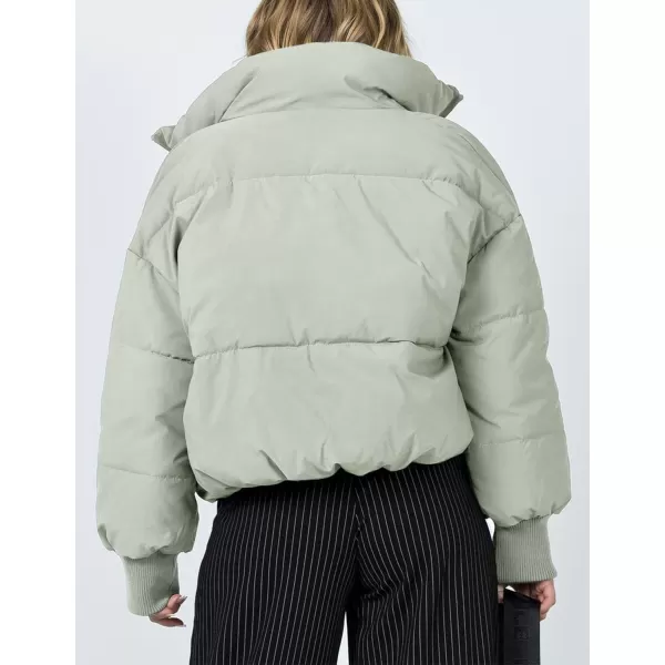 Flygo Women Cropped Puffer Jacket Winter Jackets Lightweight Zip Up Stand Collar Quilted Coats