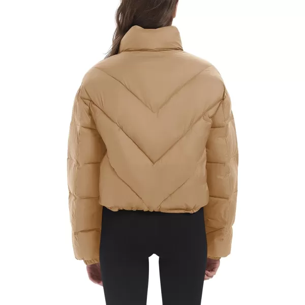 Flygo Women Cropped Puffer Jacket Winter Jackets Lightweight Zip Up Stand Collar Quilted Coats