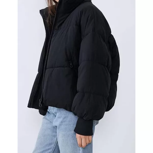 Flygo Women Cropped Puffer Jacket Winter Jackets Lightweight Zip Up Stand Collar Quilted Coats