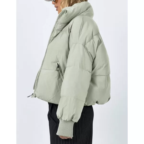 Flygo Women Cropped Puffer Jacket Winter Jackets Lightweight Zip Up Stand Collar Quilted Coats
