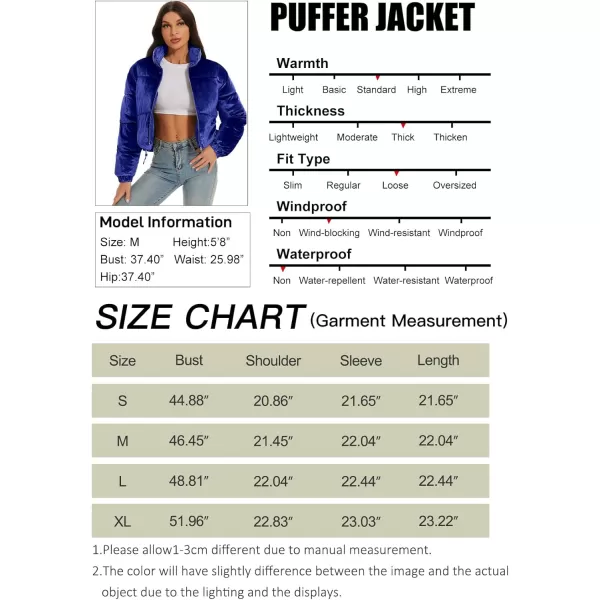 Flygo Women Cropped Puffer Jacket Winter Jackets Lightweight Zip Up Stand Collar Quilted Coats