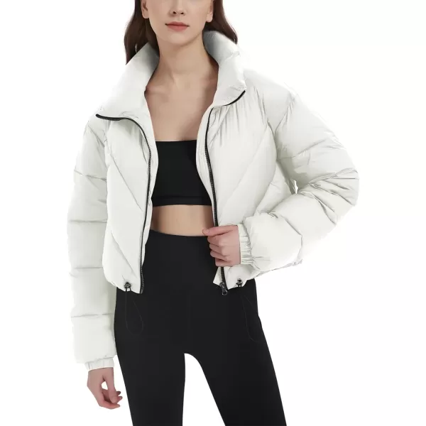 Flygo Women Cropped Puffer Jacket Winter Jackets Lightweight Zip Up Stand Collar Quilted Coats