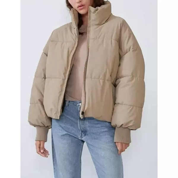 Flygo Women Cropped Puffer Jacket Winter Jackets Lightweight Zip Up Stand Collar Quilted Coats