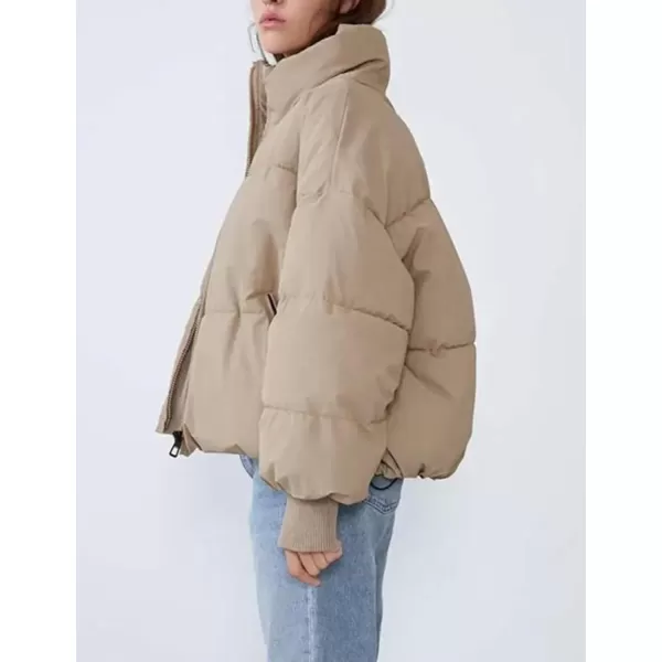 Flygo Women Cropped Puffer Jacket Winter Jackets Lightweight Zip Up Stand Collar Quilted Coats
