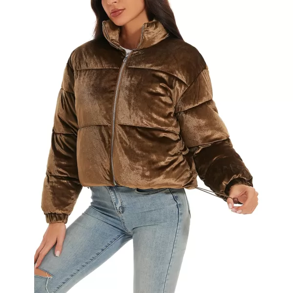 Flygo Women Cropped Puffer Jacket Winter Jackets Lightweight Zip Up Stand Collar Quilted Coats
