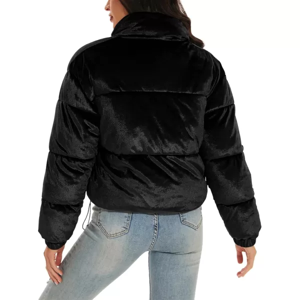 Flygo Women Cropped Puffer Jacket Winter Jackets Lightweight Zip Up Stand Collar Quilted Coats