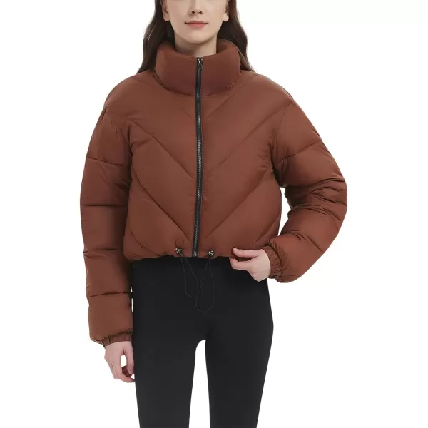 Flygo Women Cropped Puffer Jacket Winter Jackets Lightweight Zip Up Stand Collar Quilted Coats