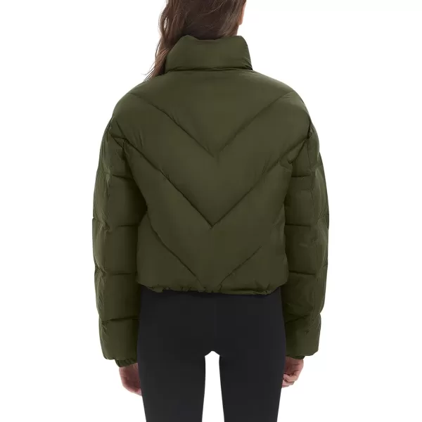 Flygo Women Cropped Puffer Jacket Winter Jackets Lightweight Zip Up Stand Collar Quilted Coats