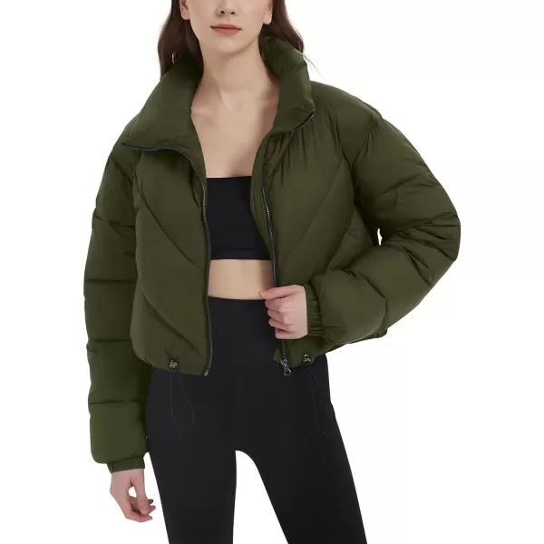 Flygo Women Cropped Puffer Jacket Winter Jackets Lightweight Zip Up Stand Collar Quilted Coats