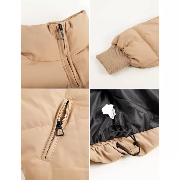 Flygo Women Cropped Puffer Jacket Winter Jackets Lightweight Zip Up Stand Collar Quilted Coats
