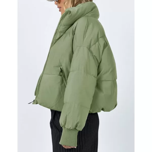 Flygo Women Cropped Puffer Jacket Winter Jackets Lightweight Zip Up Stand Collar Quilted Coats