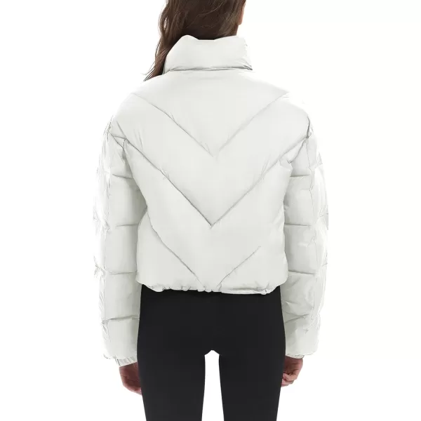 Flygo Women Cropped Puffer Jacket Winter Jackets Lightweight Zip Up Stand Collar Quilted Coats