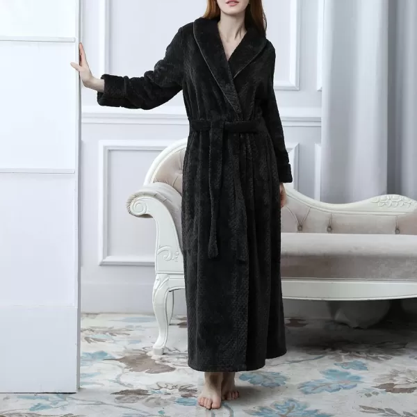 Flygo Women Fleece Long Robe Plush Long Bathrobes Soft Warm Sleepwear Pjs Loungewear with Pockets