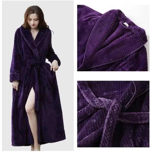 Flygo Women Fleece Long Robe Plush Long Bathrobes Soft Warm Sleepwear Pjs Loungewear with Pockets