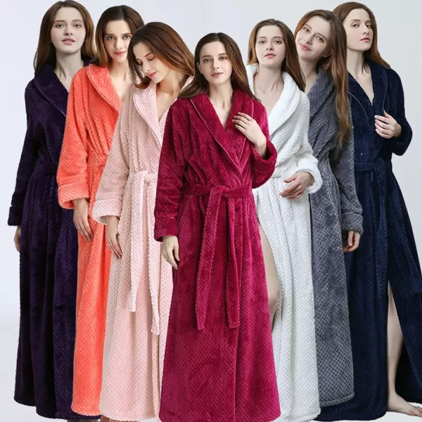 Flygo Women Fleece Long Robe Plush Long Bathrobes Soft Warm Sleepwear Pjs Loungewear with Pockets