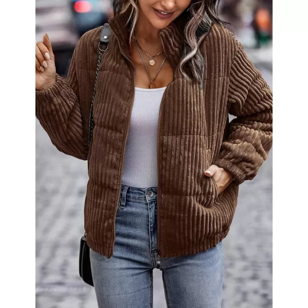 Flygo Women Lightweight Quilted Jacket Corduroy Puffer Jackets Zip Up Fall Winter Coats