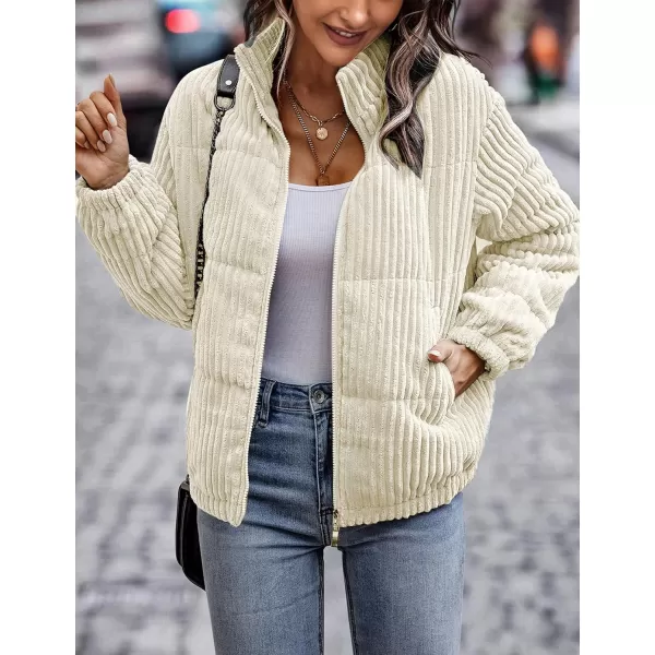 Flygo Women Lightweight Quilted Jacket Corduroy Puffer Jackets Zip Up Fall Winter Coats