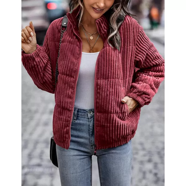 Flygo Women Lightweight Quilted Jacket Corduroy Puffer Jackets Zip Up Fall Winter Coats