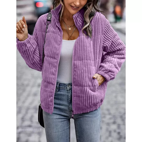 Flygo Women Lightweight Quilted Jacket Corduroy Puffer Jackets Zip Up Fall Winter Coats