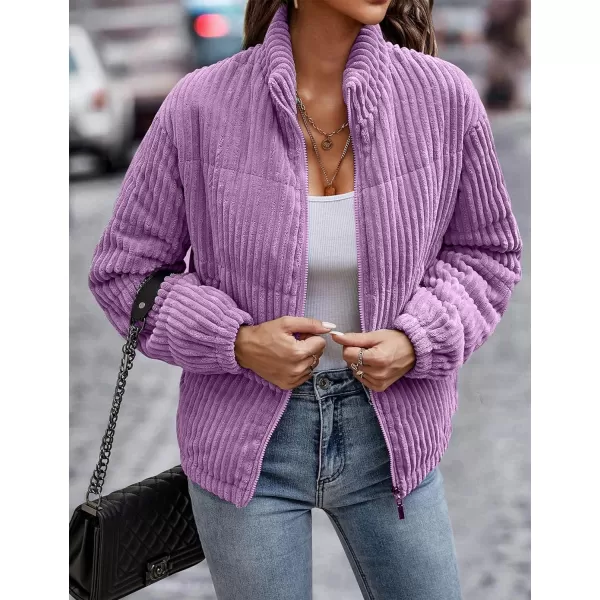 Flygo Women Lightweight Quilted Jacket Corduroy Puffer Jackets Zip Up Fall Winter Coats