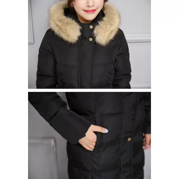 Flygo Women Winter Warm Faux Fur Hooded Down Quilted Puffer Jacket Parka Coat