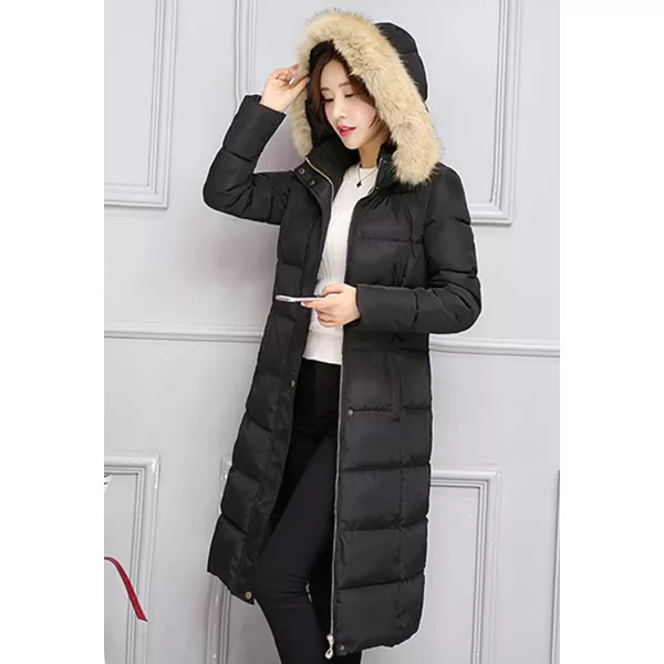 Flygo Women Winter Warm Faux Fur Hooded Down Quilted Puffer Jacket Parka Coat