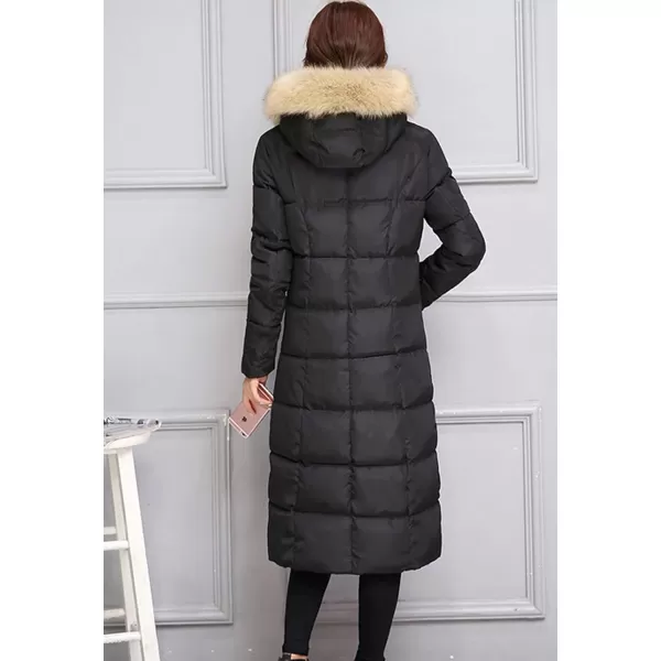 Flygo Women Winter Warm Faux Fur Hooded Down Quilted Puffer Jacket Parka Coat