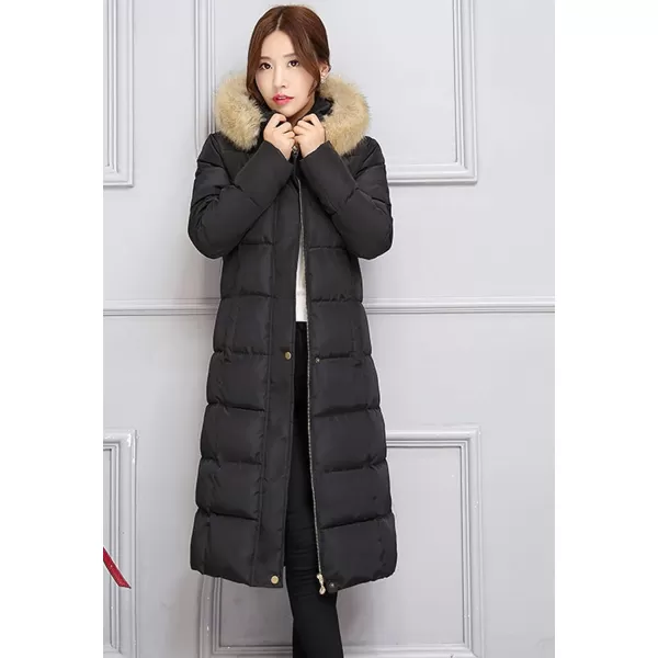 Flygo Women Winter Warm Faux Fur Hooded Down Quilted Puffer Jacket Parka Coat