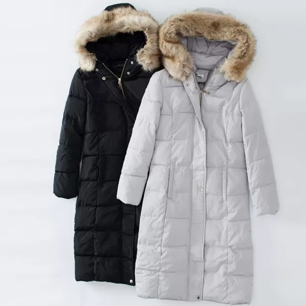 Flygo Women Winter Warm Faux Fur Hooded Down Quilted Puffer Jacket Parka Coat