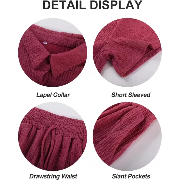 Flygo Womens 2 Piece Casual Outfits Summer Pleated Short Sleeve Top and Set Button Down Shirt Y2K