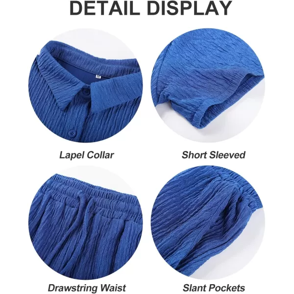 Flygo Womens 2 Piece Casual Outfits Summer Pleated Short Sleeve Top and Set Button Down Shirt Y2K
