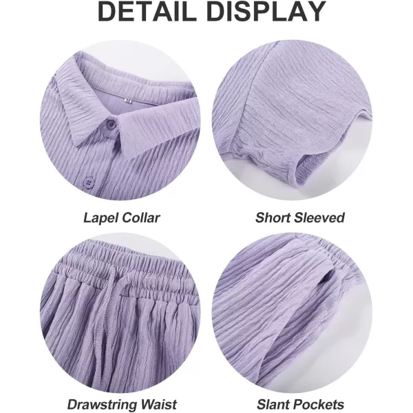 Flygo Womens 2 Piece Casual Outfits Summer Pleated Short Sleeve Top and Set Button Down Shirt Y2K