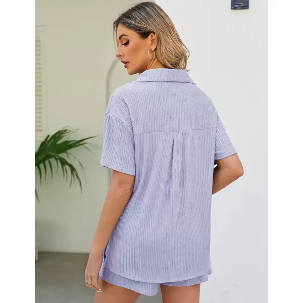 Flygo Womens 2 Piece Casual Outfits Summer Pleated Short Sleeve Top and Set Button Down Shirt Y2K