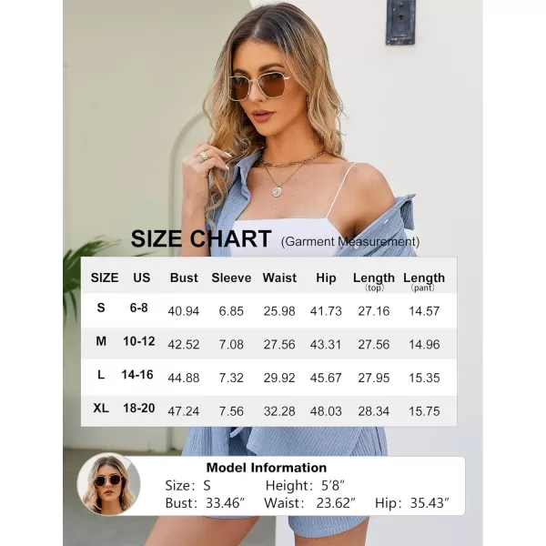 Flygo Womens 2 Piece Casual Outfits Summer Pleated Short Sleeve Top and Set Button Down Shirt Y2K