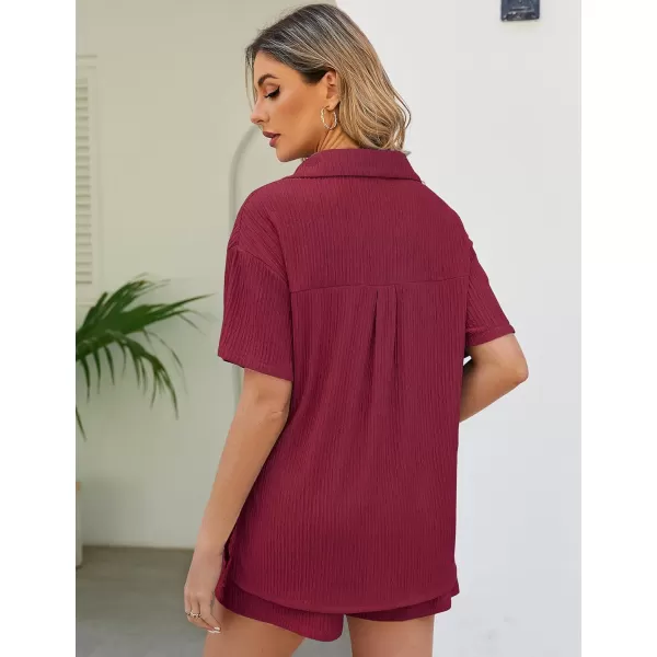 Flygo Womens 2 Piece Casual Outfits Summer Pleated Short Sleeve Top and Set Button Down Shirt Y2K