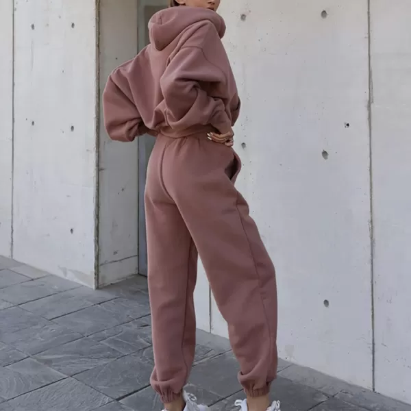 Flygo Womens 2 Piece Fleece Sweatsuits Sets Cropped Pullover Hoodie Outfit Sweatshirts &amp; Pants set