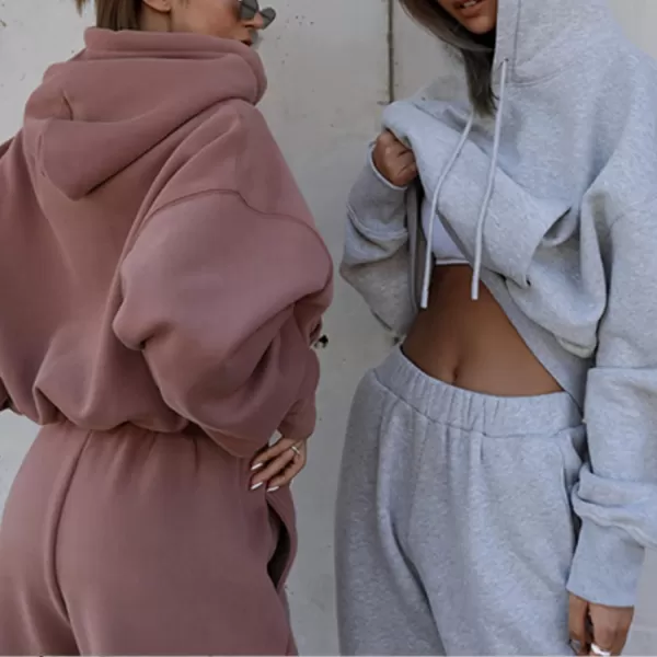 Flygo Womens 2 Piece Fleece Sweatsuits Sets Cropped Pullover Hoodie Outfit Sweatshirts &amp; Pants set