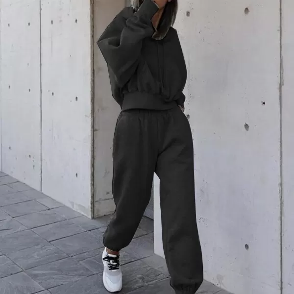 Flygo Womens 2 Piece Fleece Sweatsuits Sets Cropped Pullover Hoodie Outfit Sweatshirts &amp; Pants set