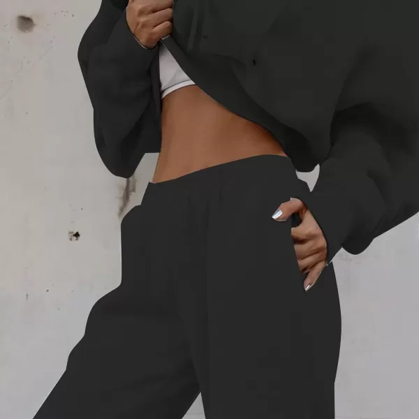 Flygo Womens 2 Piece Fleece Sweatsuits Sets Cropped Pullover Hoodie Outfit Sweatshirts &amp; Pants set