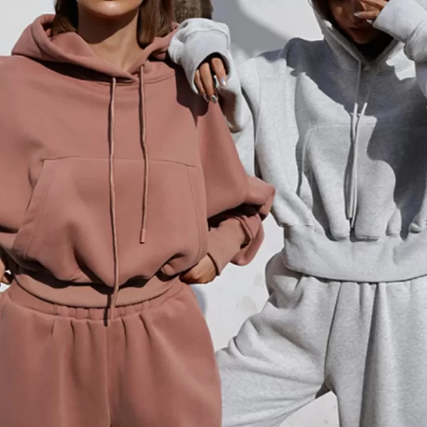 Flygo Womens 2 Piece Fleece Sweatsuits Sets Cropped Pullover Hoodie Outfit Sweatshirts &amp; Pants set