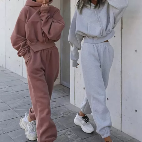 Flygo Womens 2 Piece Fleece Sweatsuits Sets Cropped Pullover Hoodie Outfit Sweatshirts &amp; Pants set