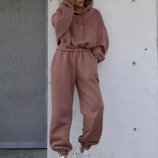 Flygo Womens 2 Piece Fleece Sweatsuits Sets Cropped Pullover Hoodie Outfit Sweatshirts &amp; Pants set