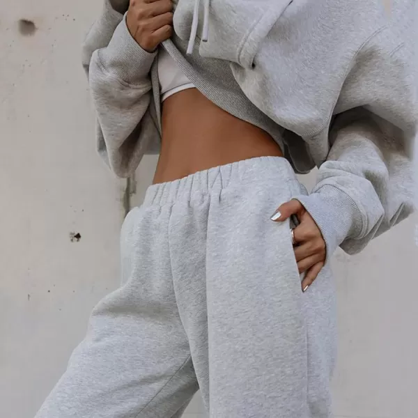 Flygo Womens 2 Piece Fleece Sweatsuits Sets Cropped Pullover Hoodie Outfit Sweatshirts &amp; Pants set