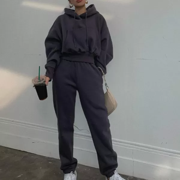 Flygo Womens 2 Piece Fleece Sweatsuits Sets Cropped Pullover Hoodie Outfit Sweatshirts &amp; Pants set