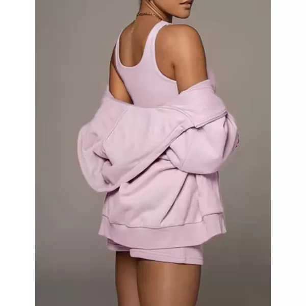 Flygo Womens 3 Piece Lounge Sets Long Sleeve Tracksuits Sexy Hooded Sweatsuit Outfits Shorts Jacket