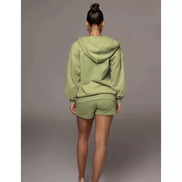 Flygo Womens 3 Piece Lounge Sets Long Sleeve Tracksuits Sexy Hooded Sweatsuit Outfits Shorts Jacket