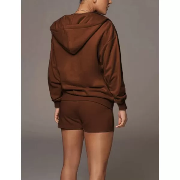 Flygo Womens 3 Piece Lounge Sets Long Sleeve Tracksuits Sexy Hooded Sweatsuit Outfits Shorts Jacket