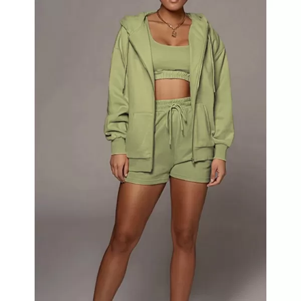 Flygo Womens 3 Piece Lounge Sets Long Sleeve Tracksuits Sexy Hooded Sweatsuit Outfits Shorts Jacket