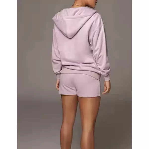 Flygo Womens 3 Piece Lounge Sets Long Sleeve Tracksuits Sexy Hooded Sweatsuit Outfits Shorts Jacket