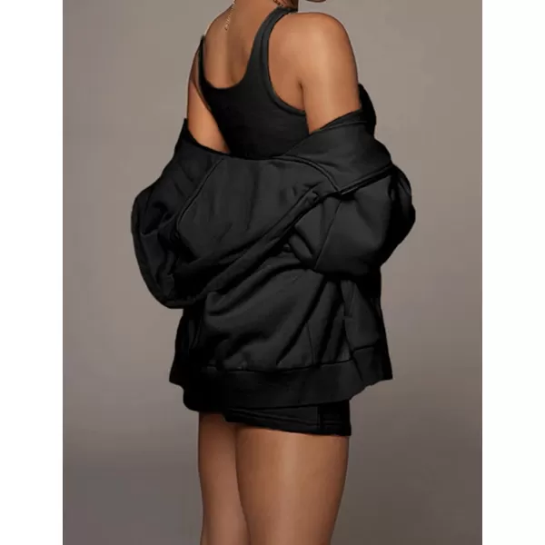 Flygo Womens 3 Piece Lounge Sets Long Sleeve Tracksuits Sexy Hooded Sweatsuit Outfits Shorts Jacket